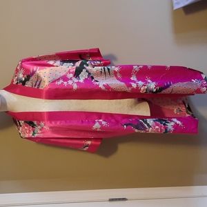 Kimono style silk short robe, Pink, Sz S
